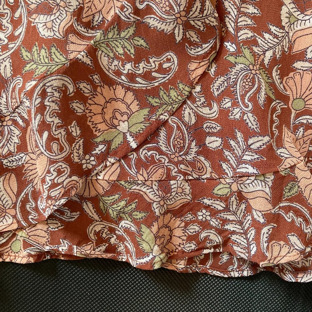 Anthropologie Luca Mini Faux Wrap Skirt w/ Tie Brown Floral Print Size M - Picture 15 of 15